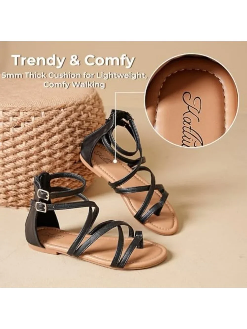 Stylish Women's Strappy Gladiator Flat Sandals | Dressy Thong Summer Footwear